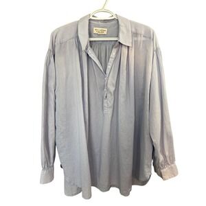 Nili Lotan Cotton Tunic Blouse L Light Blue Gauzy Coastal Boho Resort Minimal